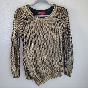 Saks Fifth Avenue Textured Asymmetrical Hem Metallic Gold Sweater
